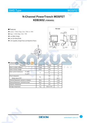 KDB3652 datasheet - N-Channel PowerTrench MOSFET