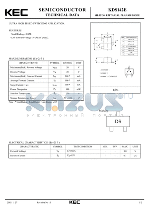 KDS142E datasheet - SILICON EPITAXIAL PLANAR DIODE (ULTRA HIGH SPEED SWITCHING)