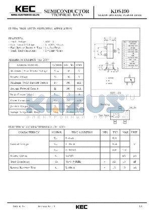 KDS190 datasheet - SILICON EPITAXIAL PLANAR DIODE (ULTRA HIGH SPEED SWITCHING)