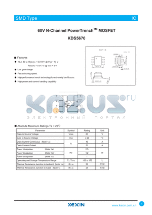 KDS5670 datasheet - 60V N-Channel PowerTrench TM MOSFETl