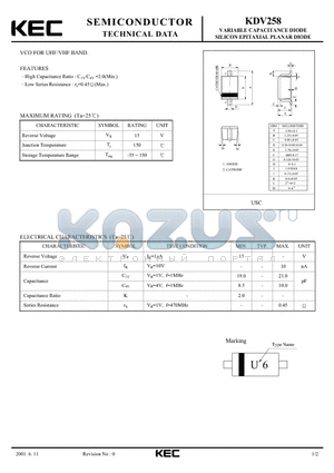 KDV258 datasheet - VARIABLE CAPACITANCE DIODE SILICON EPITAXIAL PLANAR DIODE(VCO FOR UHF/VHF BAND)