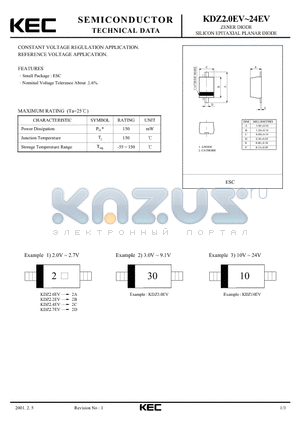 KDZ11EV datasheet - ZENER DIODE SILICON EPITAXIAL PLANAR DIODE(CONSTANT VOLTAGE REGULATION, REFERENCE VOLTAGE)