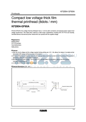 KF2004-GF60A datasheet - Compact low voltage thick film thermal printhead (8dots / mm)