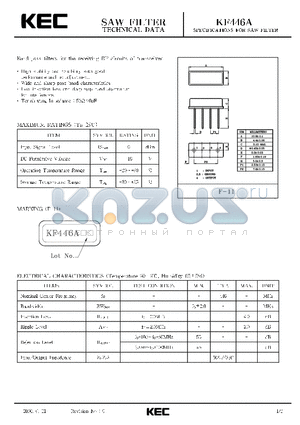 KF446A datasheet - SPECIFICATIONS FOR SAW FILTER(BAND PASS FILTERS FOR THE RECEIVING RF CIRCUITS OF TRANSCEIVER)