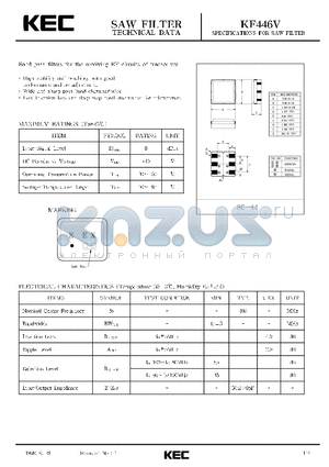 KF446V datasheet - SPECIFICATIONS FOR SAW FILTER(BAND PASS FILTERS FOR THE RECEIVING RF CIRCUITS OF TRANSCEIVER)