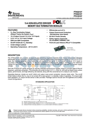 PTH05010YAZT datasheet - 15-A NON-ISOLATED DDR/QDR MEMORY BUS TERMINATION MODULES