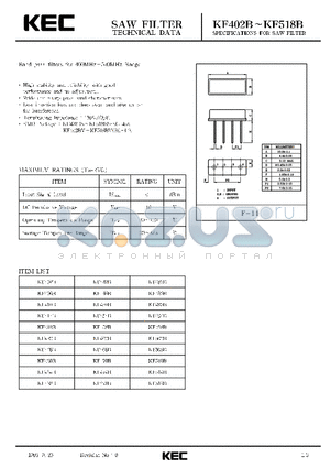 KF502B datasheet - SPECIFICATIONS FOR SAW FILTER(BAND PASS FILTERS FOR 400MHz~520MHz RANGE)