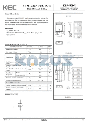 KF5N60I datasheet - N CHANNEL MOS FIELD EFFECT TRANSISTOR