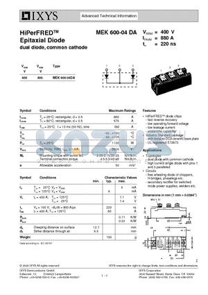 MEK600-04DA datasheet - HiPerFRED Epitaxial Diode dual diode, common cathode