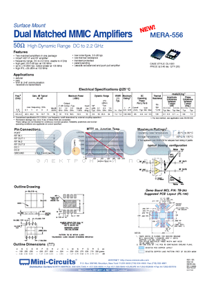 MERA-556 datasheet - Surface Mount Dual Matched MMIC Amplifiers 50 High Dynamic Range DC to 2.2 GHz