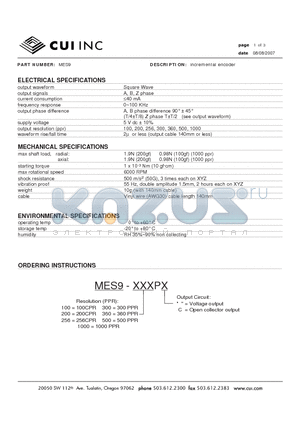 MES9 datasheet - incremental encoder