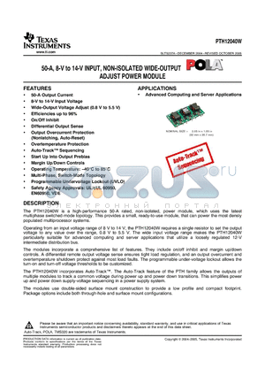 PTH12040WAZT datasheet - 50-A, 8-V to 14-V INPUT, NON-ISOLATED WIDE-OUTPUT ADJUST POWER MODULE