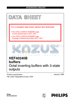 HEF40240B datasheet - Octal inverting buffers with 3-state outputs