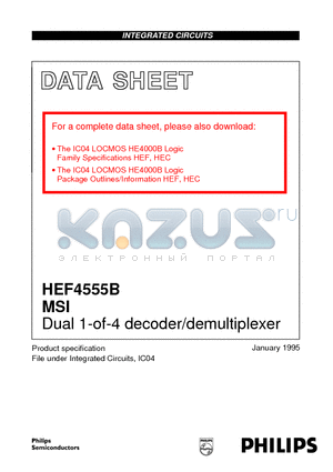 HEF4555BT datasheet - Dual 1-of-4 decoder/demultiplexer