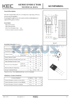 KGT40N60KDA datasheet - High speed switching