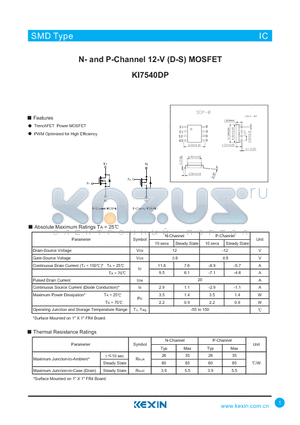 KI7540DP datasheet - N- and P-Channel 12-V (D-S) MOSFET