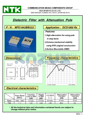 MFE1842BBU22 datasheet - Dielectric Filter with Attenuation Pole