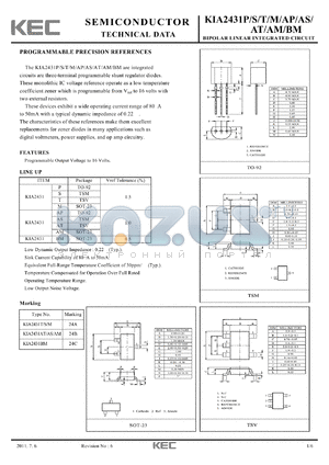 KIA2431AP datasheet - BIPOLAR LINEAR INTEGRATED CIRCUIT (PROGRAMMABLE PRECISION REFERENCES)