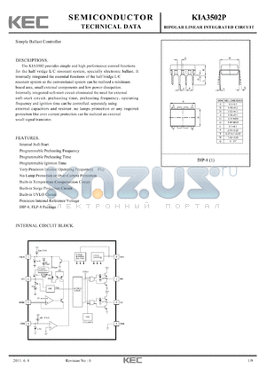 KIA3502P datasheet - BIPOLAR LINEAR INTEGRATED CIRCUIT