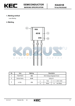 KIA431B datasheet - Laser Marking