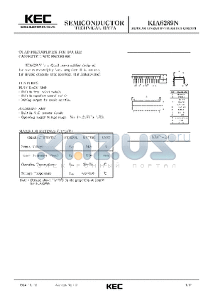 KIA6289N datasheet - BIPOLAR LINEAR INTEGRATED CIRCUIT (QUAD PREAMPLIFIER FOR DOUBLE CASSETTE TAPE RECORDER)