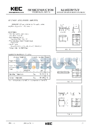 KIA6278F datasheet - BIPOLAR LINEAR INTEGRATED CIRCUIT (1W SINGLE AUDIO POWER AMPLIFIER)