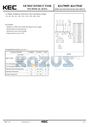 KIA7906F datasheet - 1A THREE TERMINAL NEGATIVE VOLTAGE REGULATORS -5V, -6V, -8V, -9V, -10V, -12V, -15V, -18V, -20V, -24V