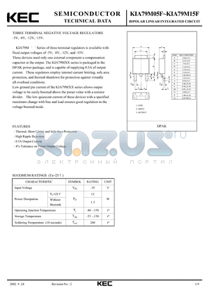 KIA79M12F datasheet - BIPOLAR LINEAR INTEGRATED CIRCUIT (THREE TERMINAL POSITIVE VOLTAGE REGULATORS)