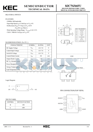 KIC7SZ66FU datasheet - SILICON MONOLITHIC CMOS DIGITAL INTEGRATED CIRCUIT(BILATERAL SWITCH)