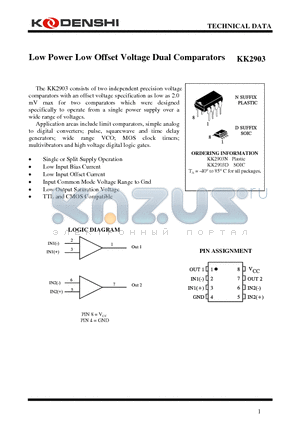 KK2903 datasheet - Low Power Low Offset Voltage Dual Comparators