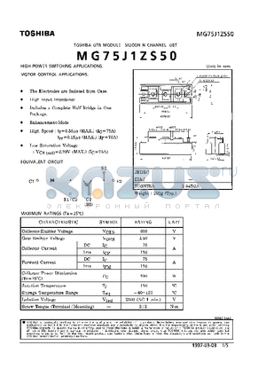 MG75J1ZS50 datasheet - N CHANNEL IGBT (HIGH POWER SWITCHING, MOTOR CONTROL APPLICATIONS)