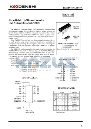 KK4516BD datasheet - Presettable Up/Down Counter High-Voltage Silicon-Gate CMOS
