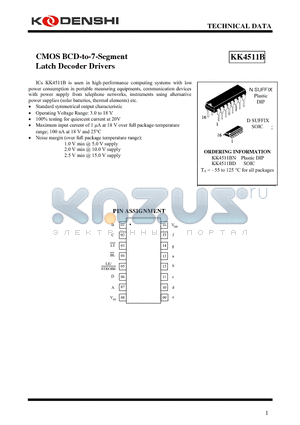 KK4511BD datasheet - CMOS BCD-to-7-Segment Latch Decoder Drivers