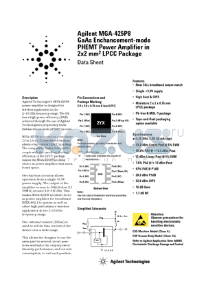 MGA-425P8 datasheet - GaAs Enchancement-mode PHEMT Power Amplifier in 2x2 mm2 LPCC Package