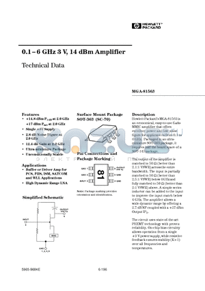 MGA-81563-BLK datasheet - 0.1- 6 GHz 3 V, 14 dBm Amplifier