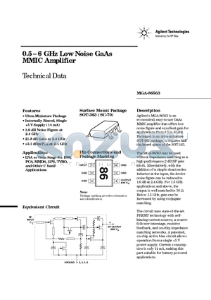 MGA-86563-BLK datasheet - 0.5 - 6 GHz Low Noise GaAs MMIC Amplifier