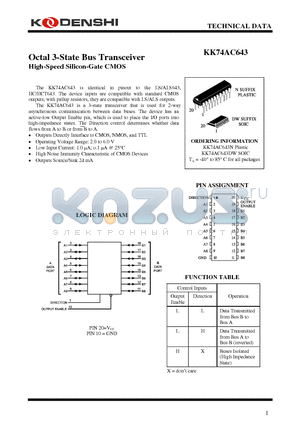 KK74AC643N datasheet - Octal 3-State Bus Transceiver High-Speed Silicon-Gate CMOS