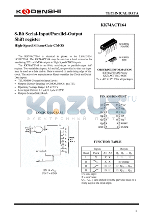 KK74ACT164D datasheet - 8-Bit Serial-Input/Parallel-Output Shift register High-Speed Silicon-Gate CMOS