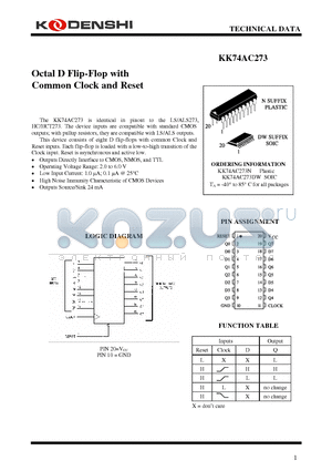 KK74AC273 datasheet - Octal D Flip-Flop with Common Clock and Reset