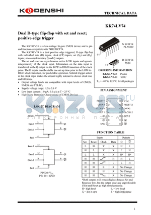 KK74LV74 datasheet - Dual D-type flip-flop with set and reset; positive-edge trigger