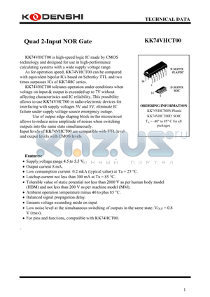 KK74VHCT00 datasheet - Quad 2-Input NOR Gate