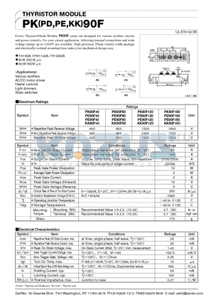 KK90F120 datasheet - THYRISTOR MODULE