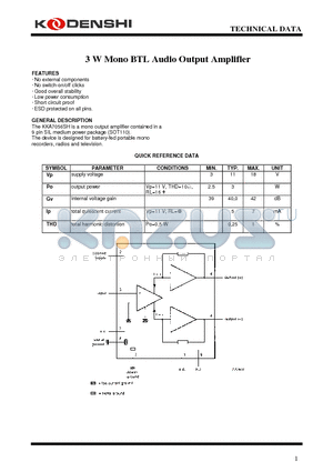 KKA7056 datasheet - 3 W Mono BTL Audio Output Amplifier