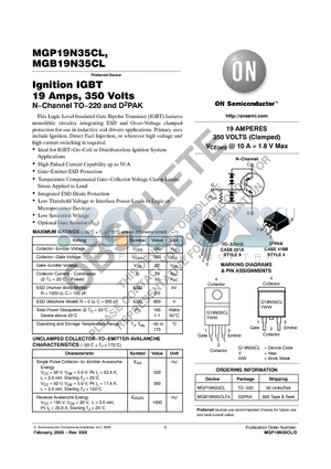 MGB19N35CL datasheet - Ignition IGBT 19 Amps, 350 Volts N−Channel TO−220 and D-2PAK