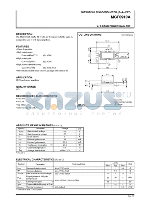 MGF0910A datasheet - L, S BAND POWER GaAs FET