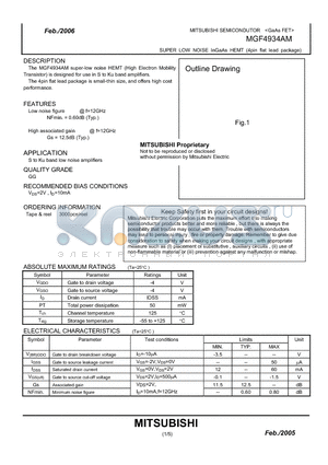 MGF4934AM datasheet - SUPER LOW NOISE InGaAs HEMT (4pin flat lead package)