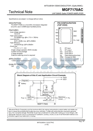 MGF7170AC datasheet - UHF BAND GaAs POWER AMPLIFIER