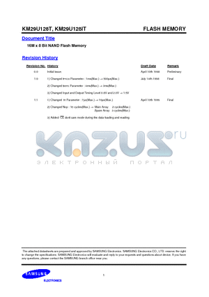 KM29U128IT datasheet - 16M x 8 Bit NAND Flash Memory