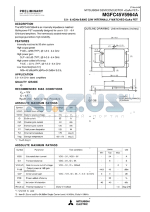 MGFC45V5964A datasheet - 5.9 - 6.4 GHz BAND 32W INTERNALLY MATCHED GaAs FET