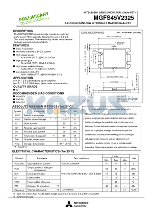 MGFS45V2325 datasheet - 2.3 - 2.5GHz BAND 30W INTERNALLY MATCHD GaAs FET